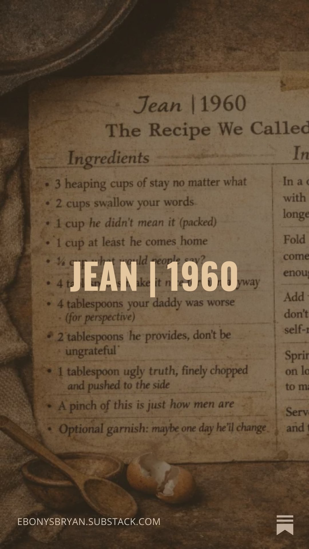 recipe index card background with text JEAN 1960 in the center