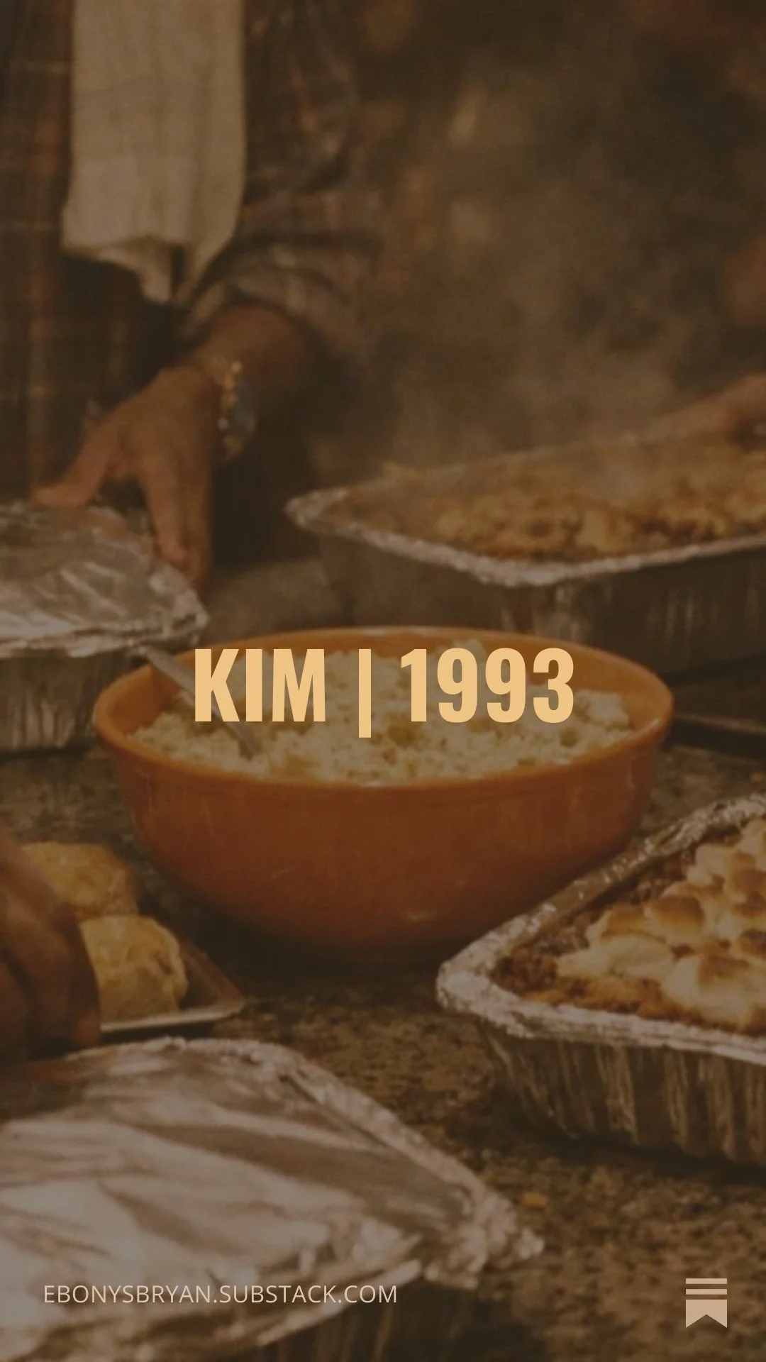 Holiday dinner table background with words KIM | 1993 in the center