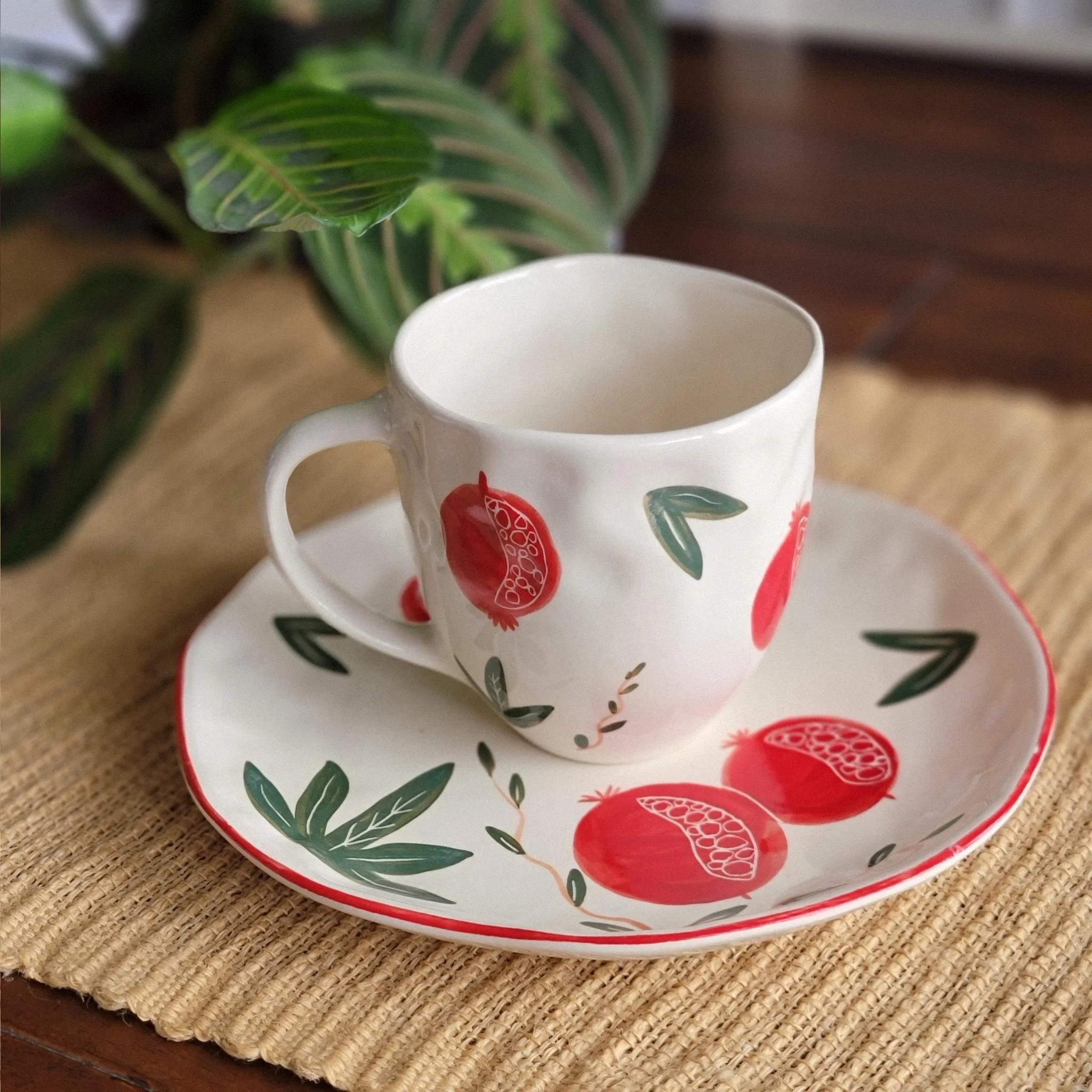 Pomegranate Tea Cup and Plate Set