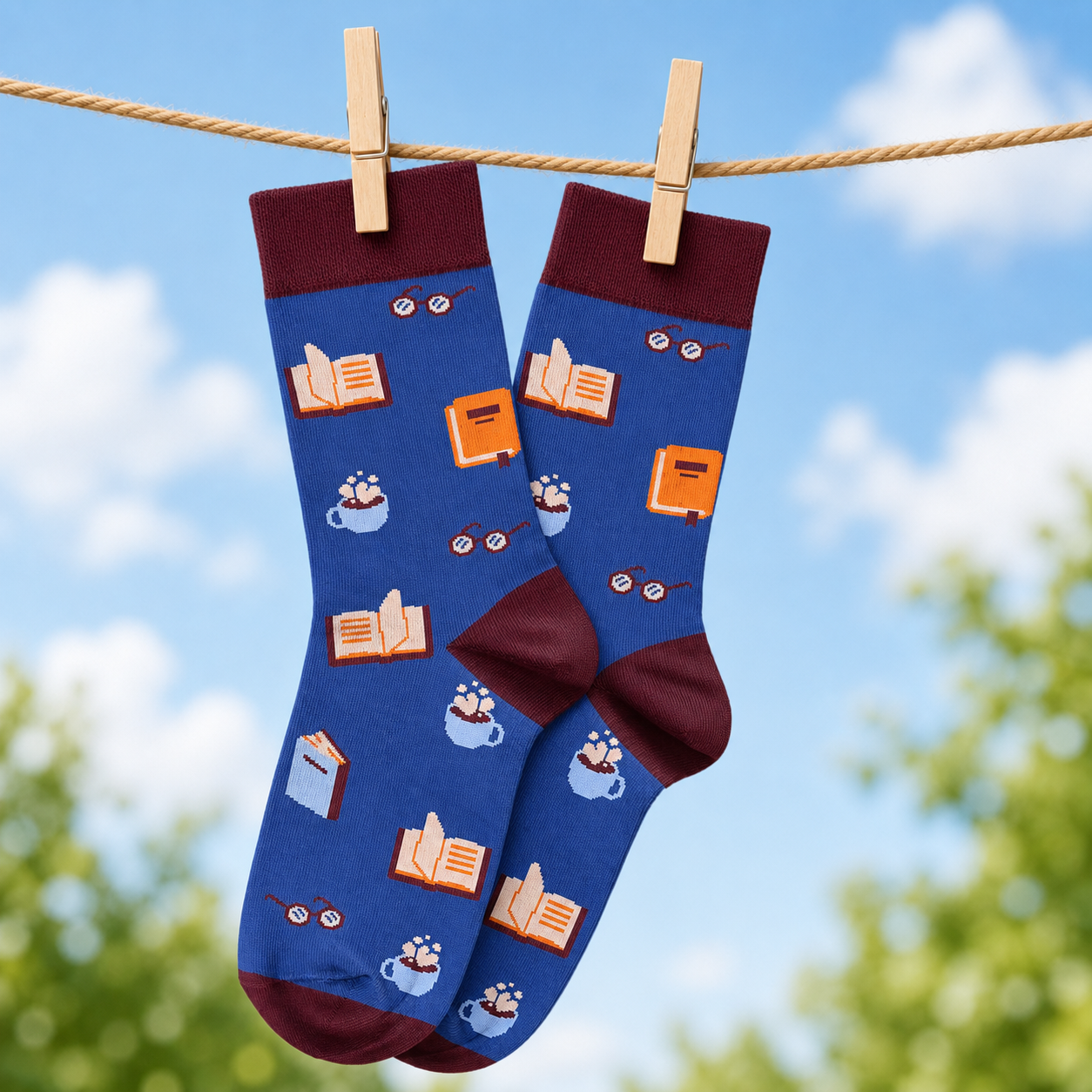 Coffee & Books  Socks