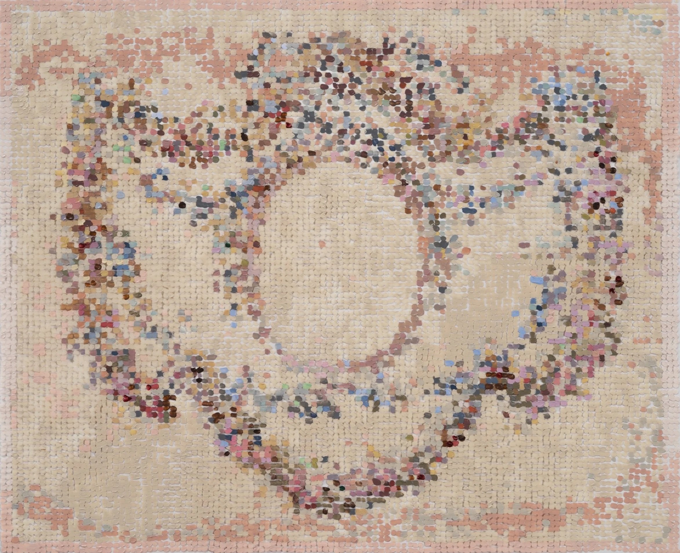 French Wallpaper Pink and Beige Frieze, 2023. Acrylic and acrylic gouache on Duralar on panel, 12.5 x 15". 