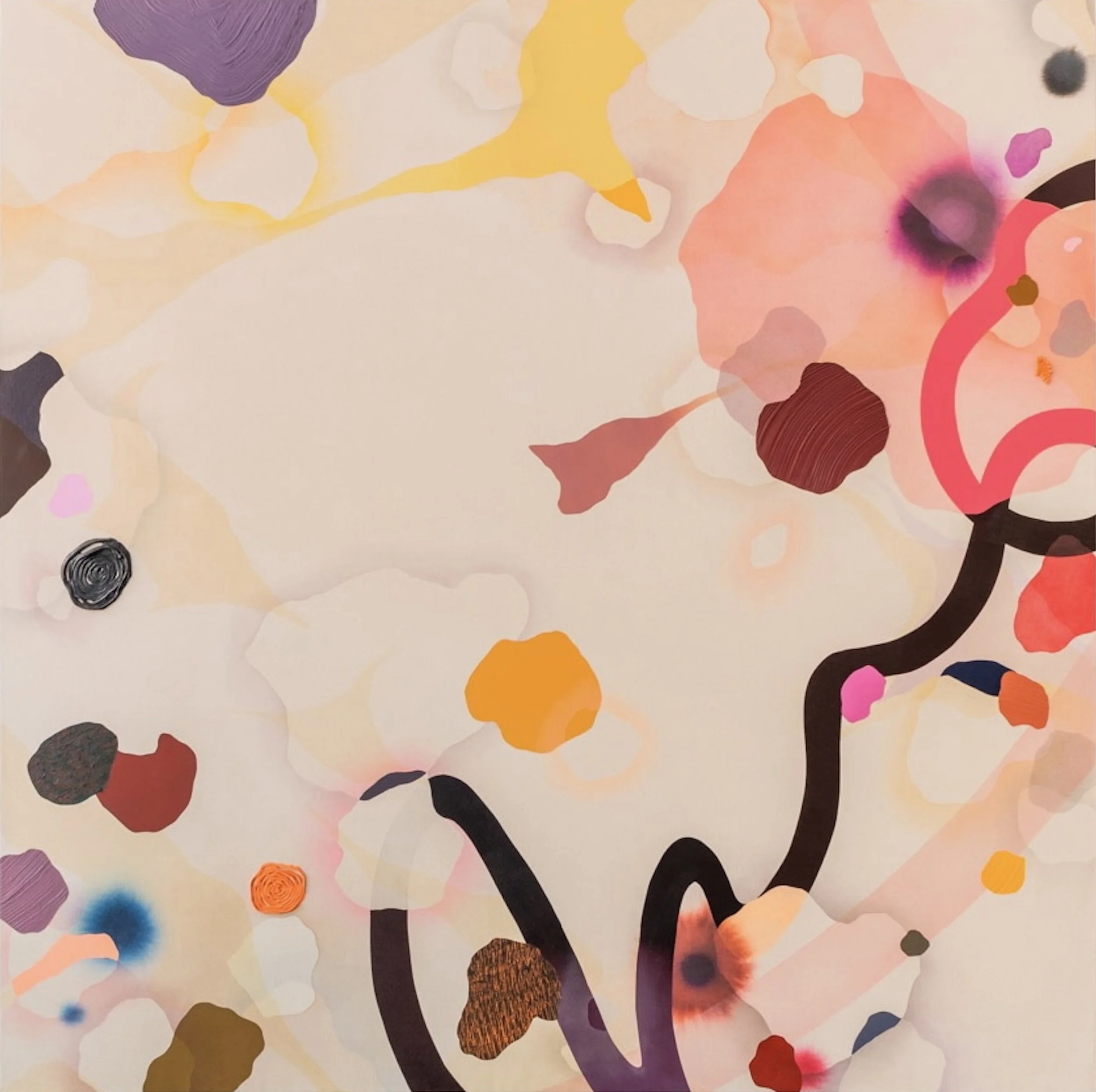 Unstable Boundary, 2022. Acrylic, ink, Flashe and oil on canvas, 72 x 72". 