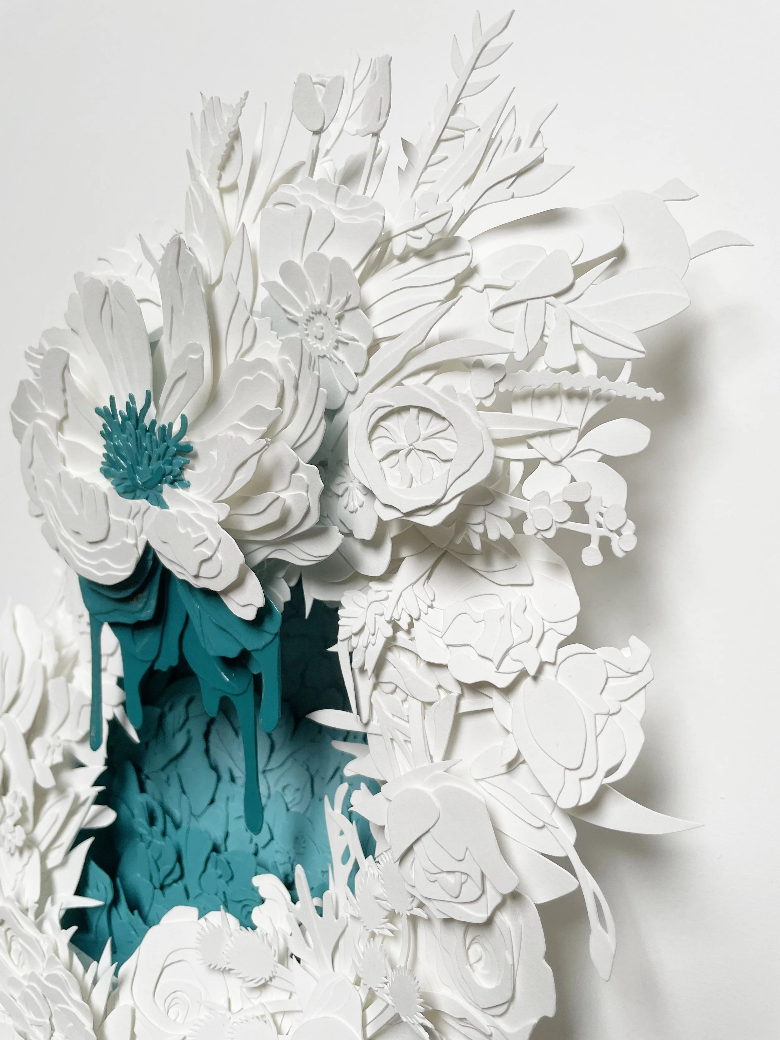 Explosion #16, 2022 (detail). Cut paper, glue, acrylic paint, 15 x 24 x 3”. 