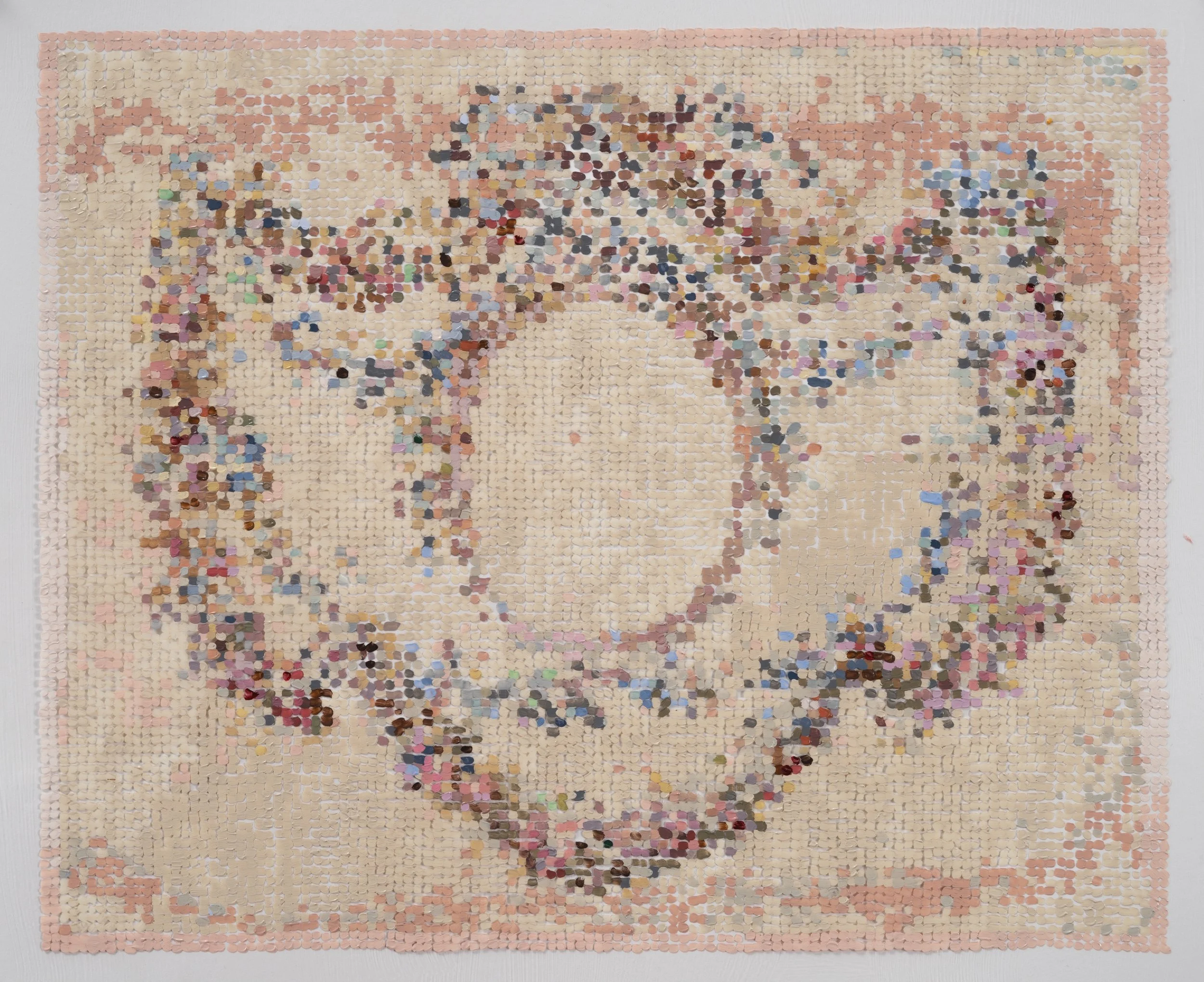 French Wallpaper Pink and Beige Frieze, 2023. Acrylic and acrylic gouache on Duralar on panel, 12.5 x 15". 