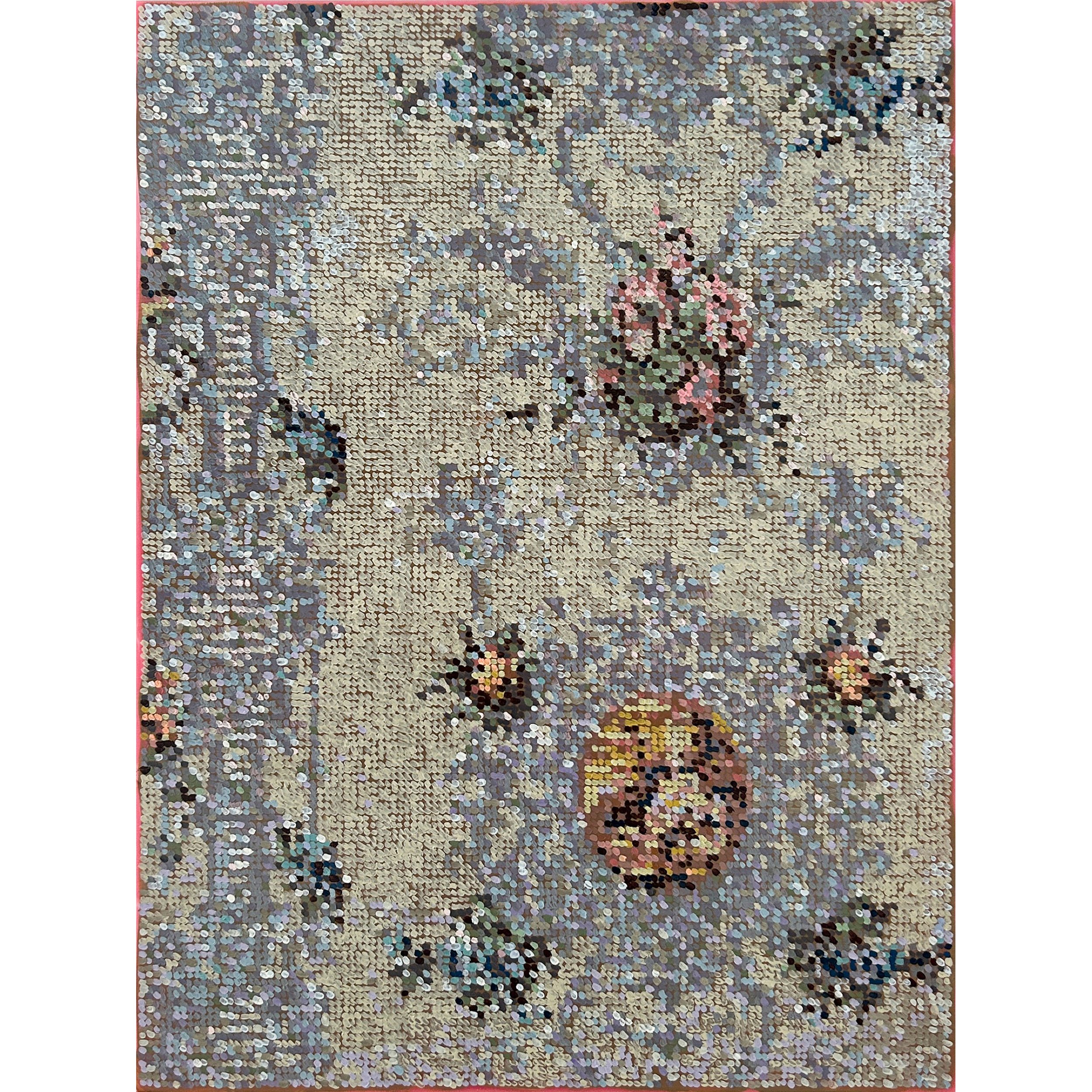 After French Wallpaper Ivory Bouquet with Lacy Ovals, 20 × 15 in