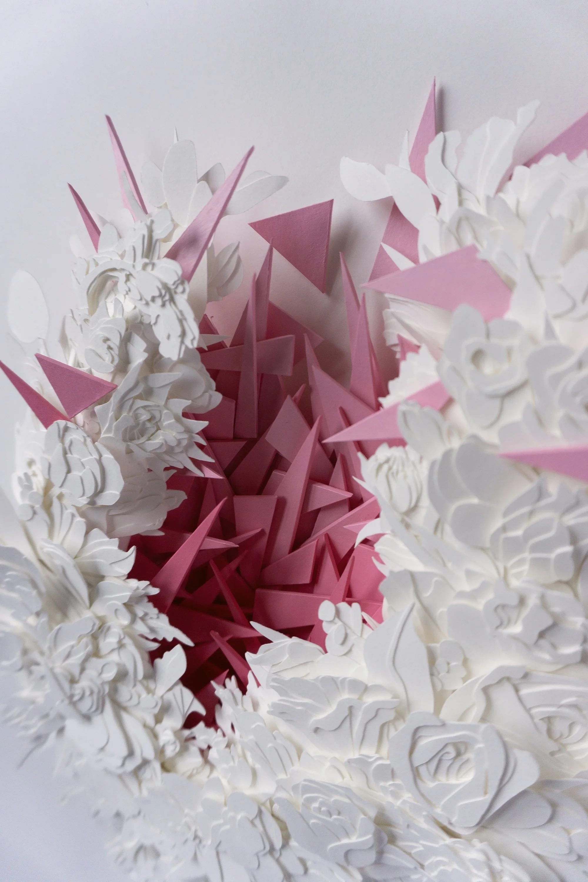 Explosion #17, 2022 (detail). Cut paper, glue, and acrylic paint, 22 x 18 x 3.5”. 