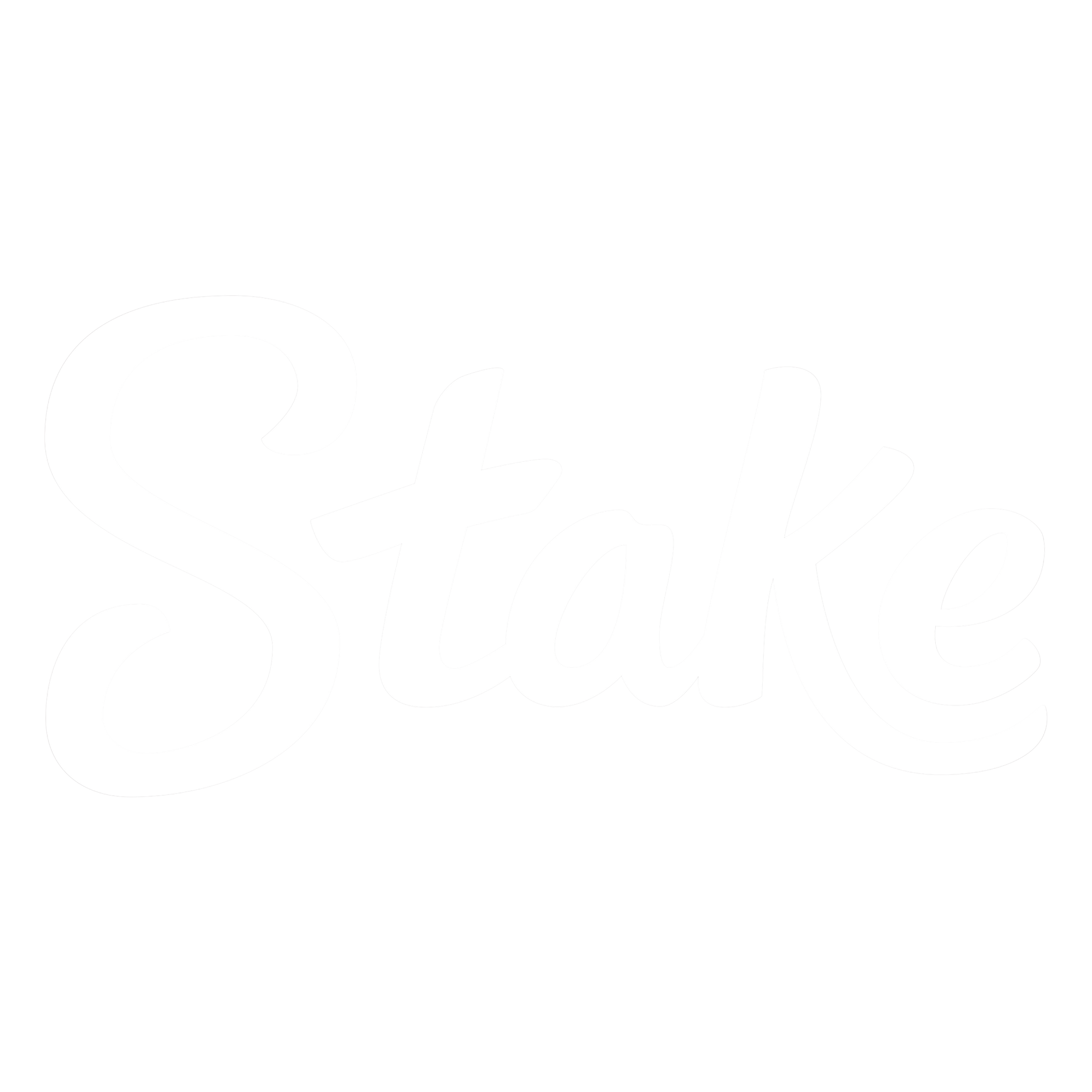The word 'Stake' written in white cursive font on a black background.