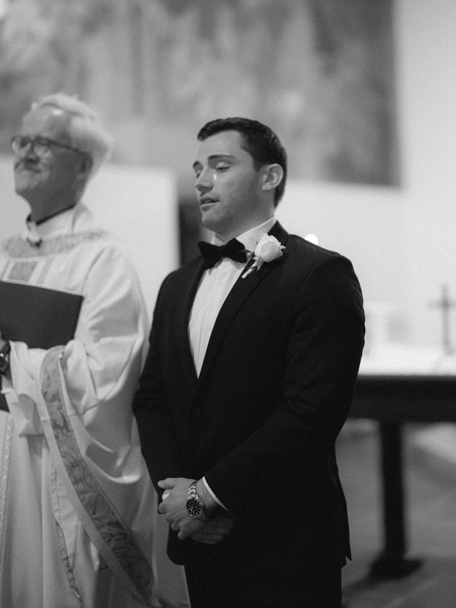 the groom in the wedding ceremony crying