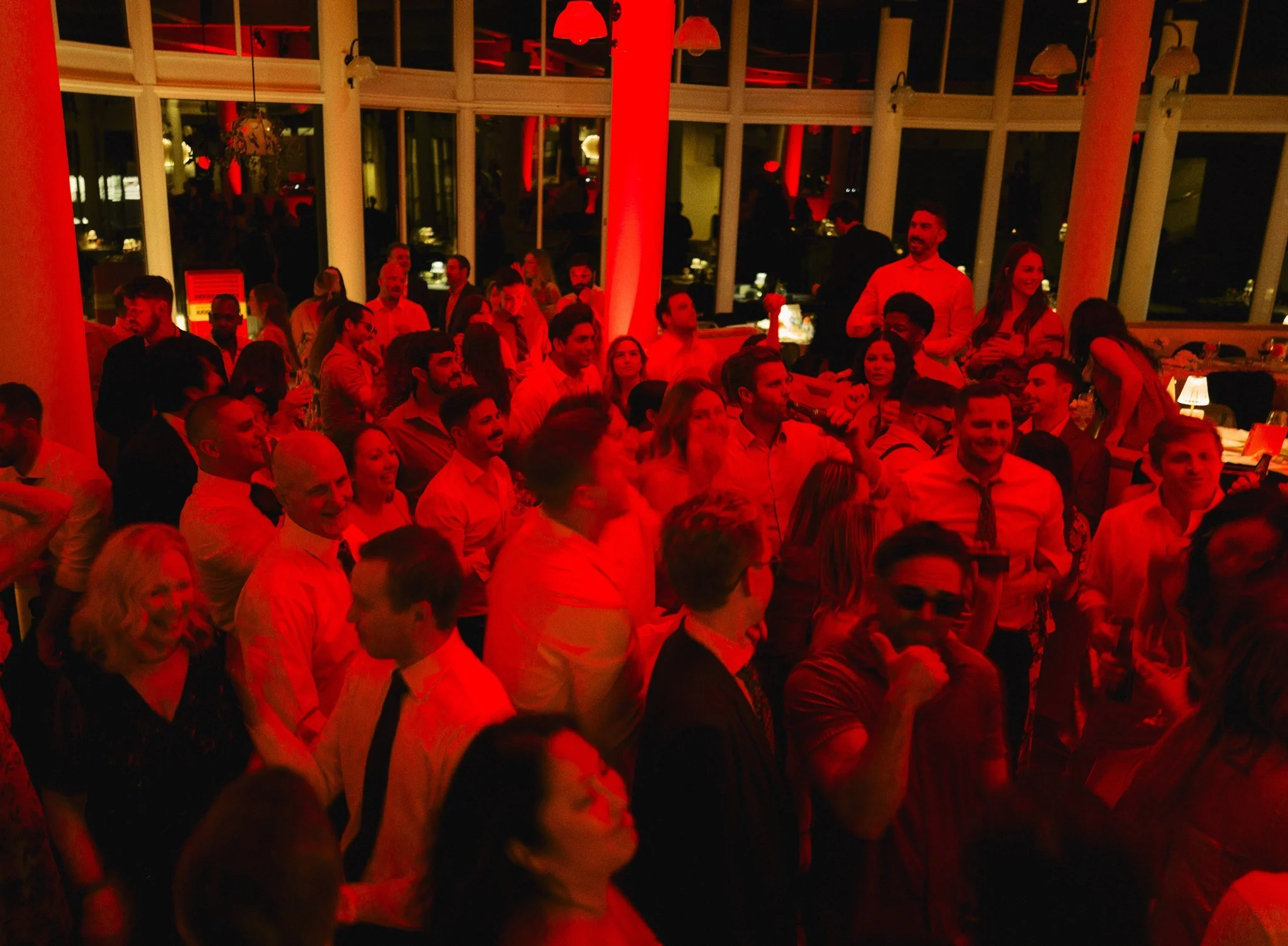 dance floor in red light overlooking lake tahoe california
