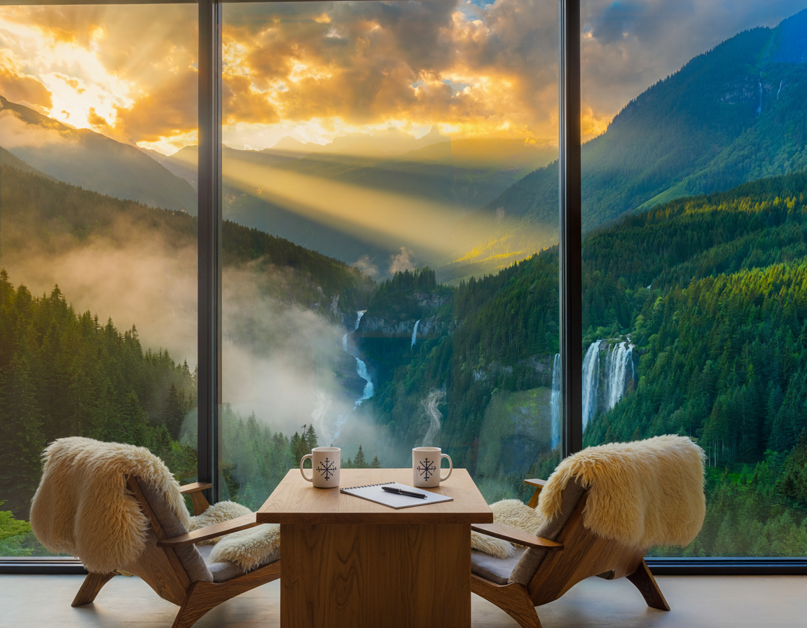 Website   Firefly_Gemini Flash_add a coffee table with two steaming mugs of coffee with the vegvisir logo, a pad of  46301.png