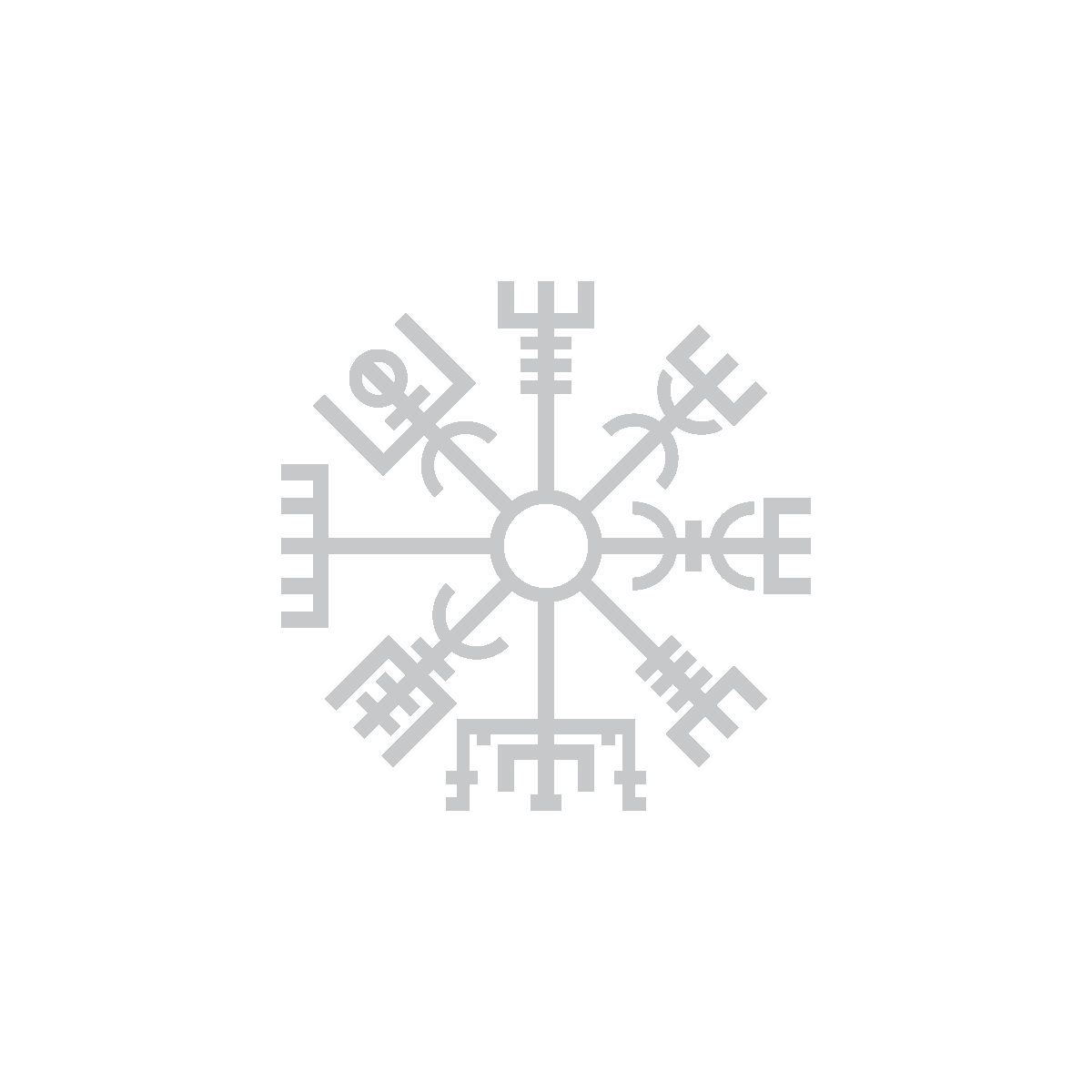 A white Vegvisir symbol, an Icelandic rune, centered on a black background.