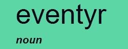 Text displaying 'eventyr' with the word labeled as a noun on a light green background.