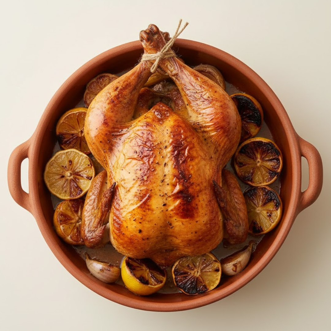 Roasted Whole Chicken with Charred Lemons and Garlic
