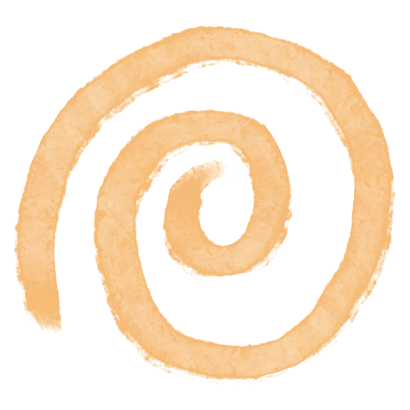 A stylized, spiral-shaped cinnamon roll with a golden-brown glaze.