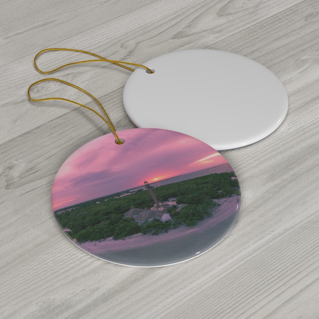 Round Ceramic Ornaments (Lighthouse Sunset)