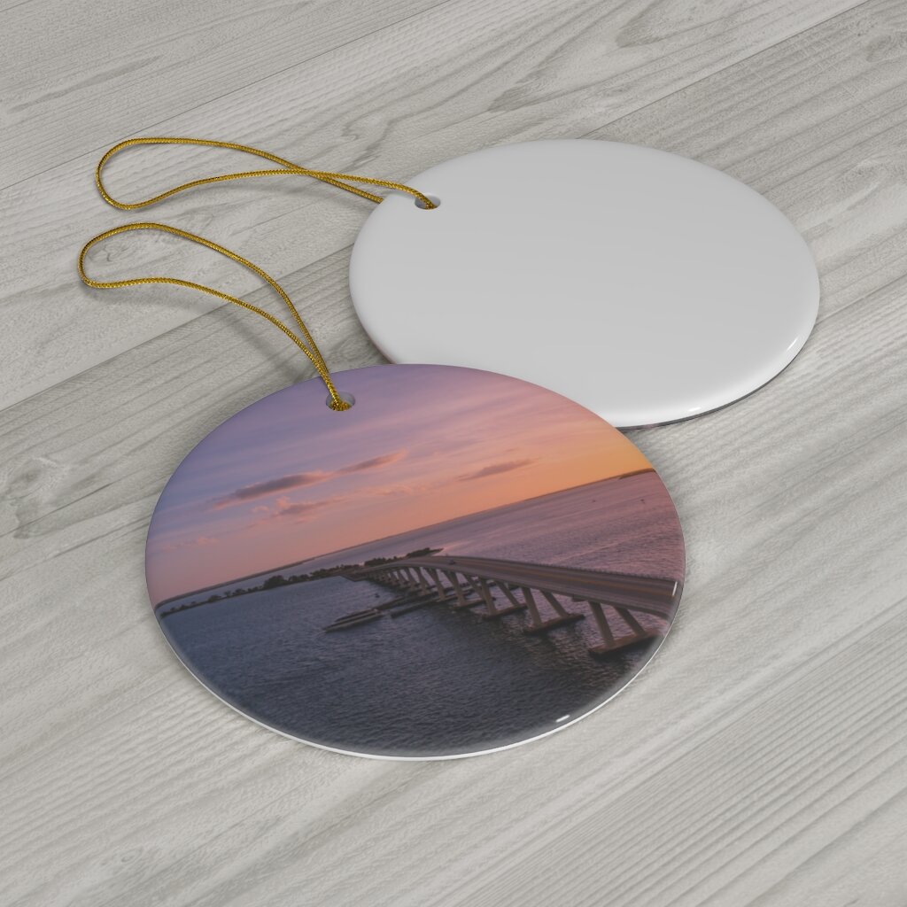 Round Ceramic Ornaments (Sanibel Causeway Drone)