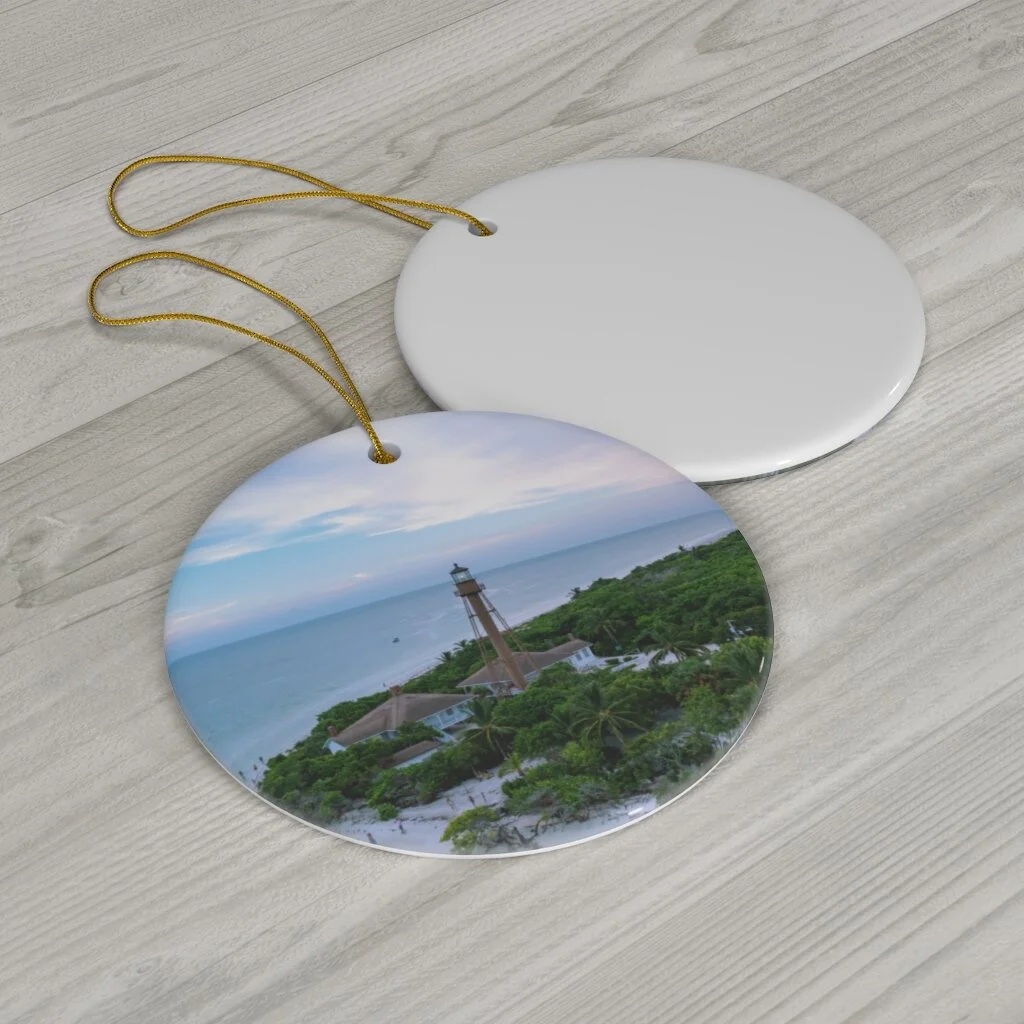 Round Ceramic Ornaments (Sanibel Lighthouse)