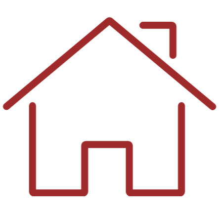 Simple line drawing of a house with a triangular roof and chimney.