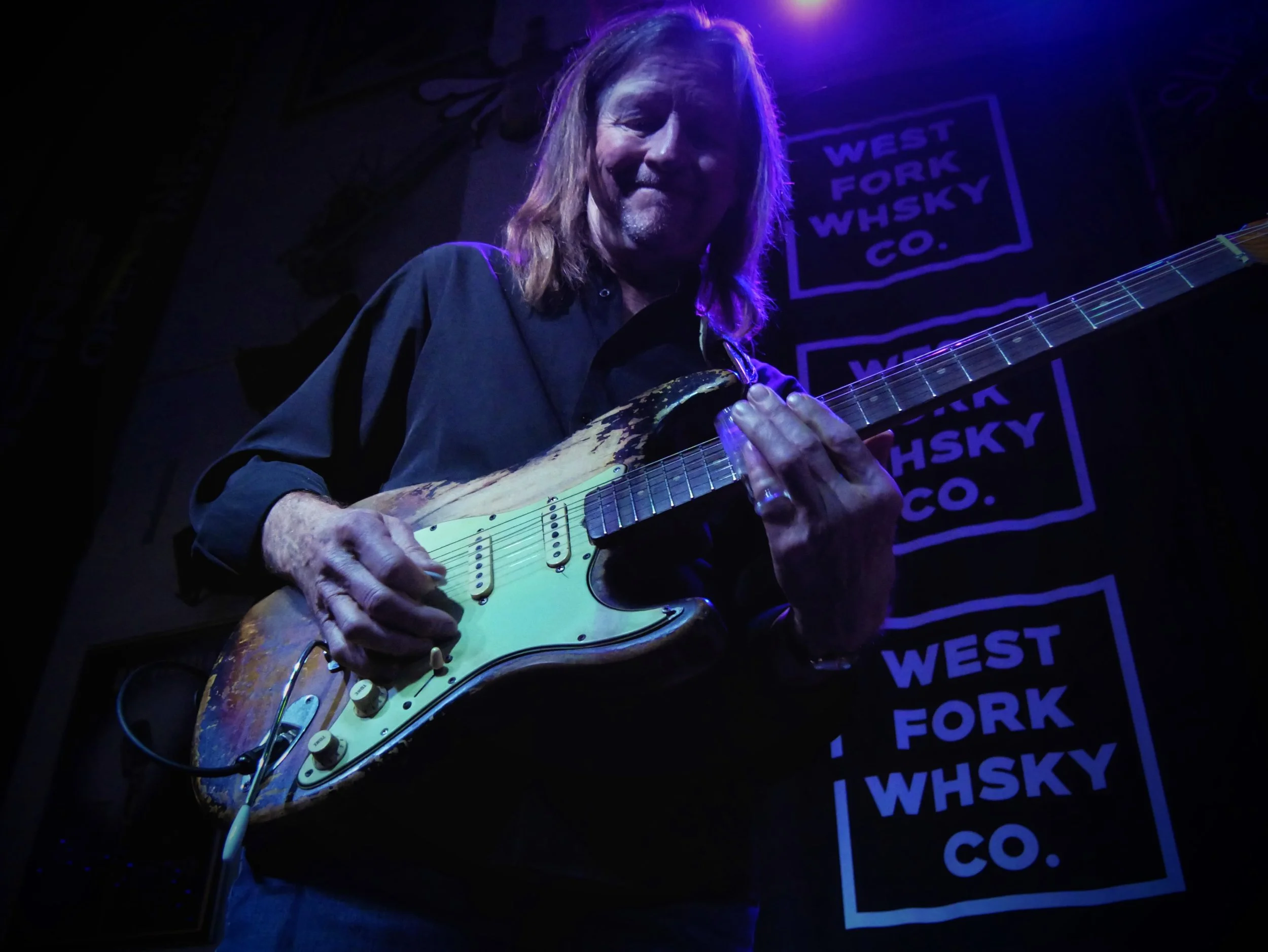 Gordon Bonham Jr performs on a Fender Stratocaster at the historic Slippery Noodle Inn located in the heart of Downtown Indy.