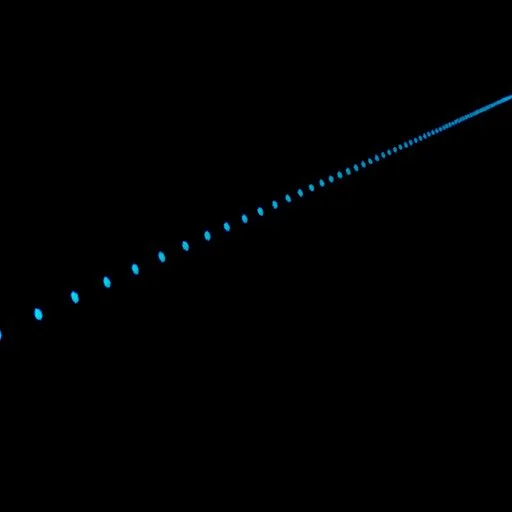 A line of blue dots decreasing in size, forming a diagonal curve against a black background.