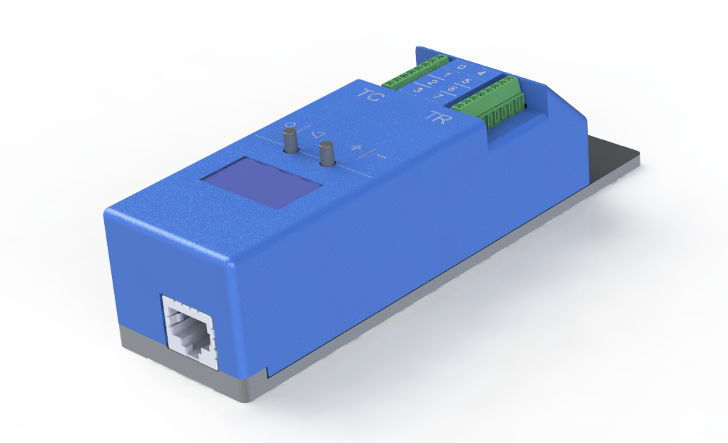 A sophisticated 8 channel temperature data acquisition electronic device with a small onboard display, buttons, Ethernet, USB ports.
