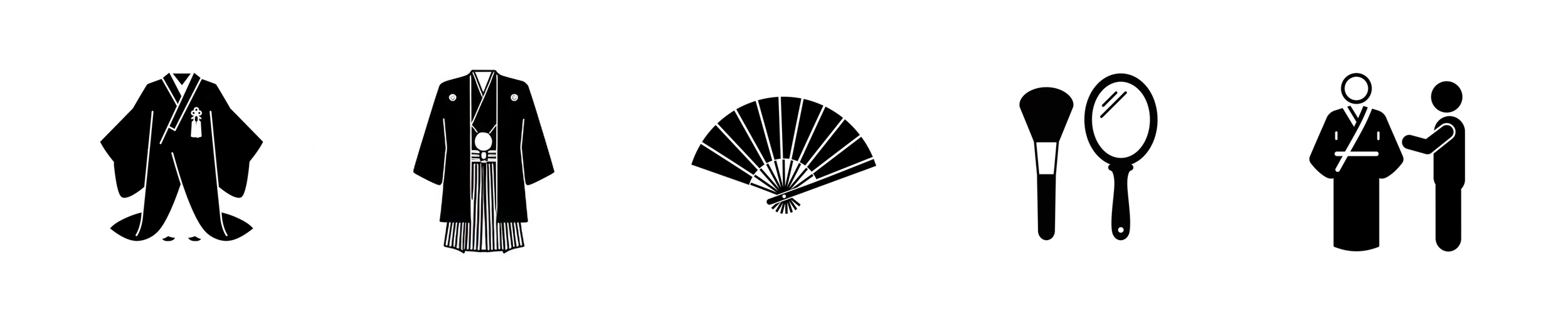 プラン内容アイコン | 新婦衣装, 新郎衣装, 和装小物, ヘアメイク, 和装着付