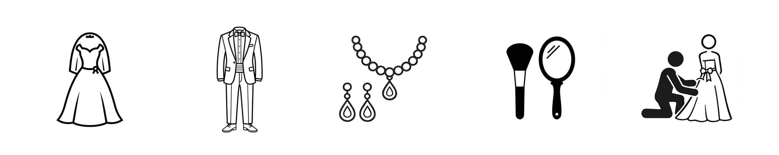 フォトプランに含まれる基本セット1 | ドレス, タキシード, アクセサリー, ヘアメイク, ドレス着付