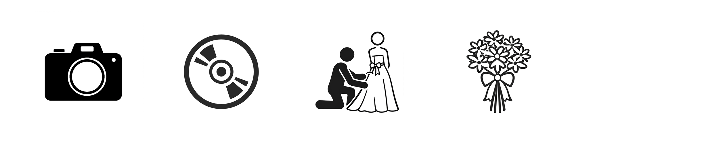 プランに含まれるものアイコン｜撮影料, 全データ, ドレス着付け, 造花ブーケ