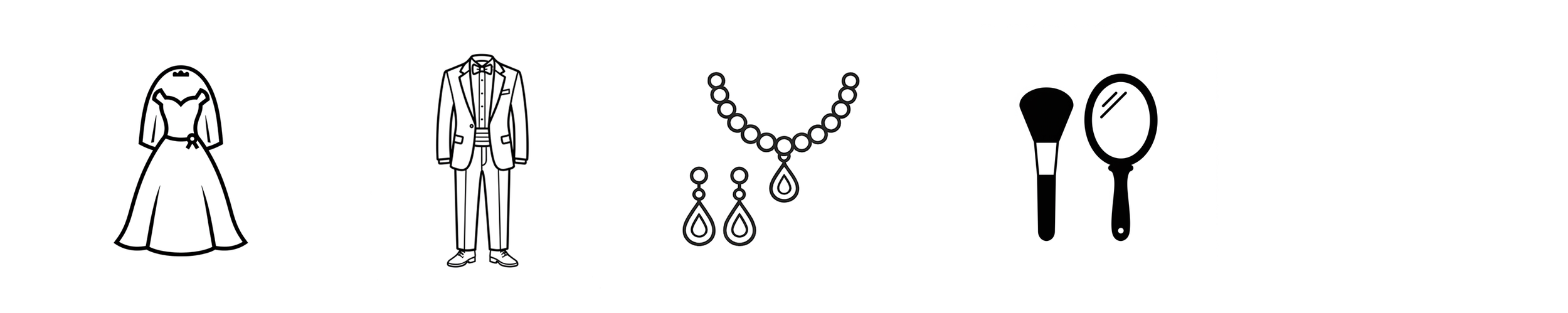 プランに含まれるものアイコン｜結婚式のドレス, タキシード, アクセサリー一式、ヘアメイク