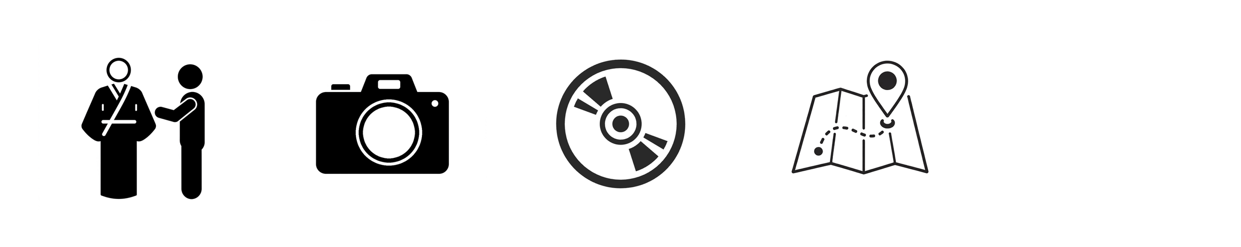 プランに含まれるものアイコン｜着付け, 撮影, 全データ, ロケ地