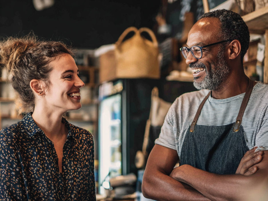 Confident business owner confidently connecting with customer through their story thanks to getting help from professional copywriter.