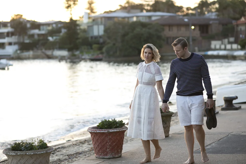 Elle wears Self Portrait, Nick wears Sandro Paris, available from David Jones