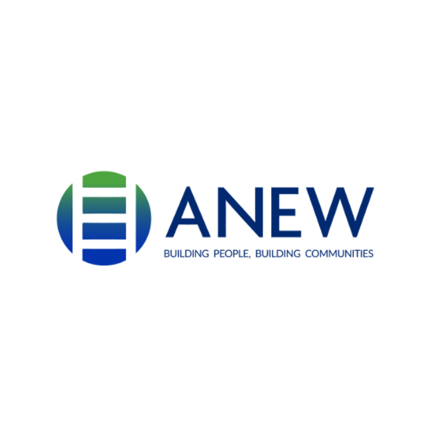 Logo for ANEW featuring a globe with a stylized DNA strand and the tagline 'Building People, Building Communities'.