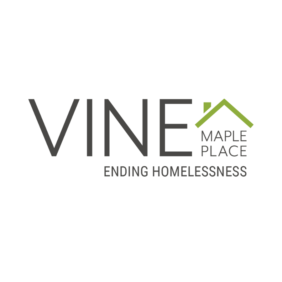 Vine Maple Place logo with house roof graphic and the tagline 'Ending Homelessness'