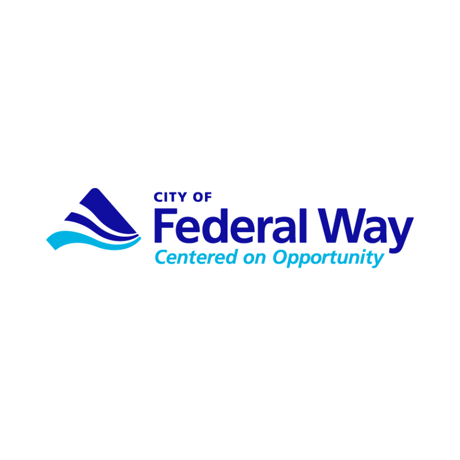 Logo for the City of Federal Way with stylized water waves and the tagline 'Centered on Opportunity'.