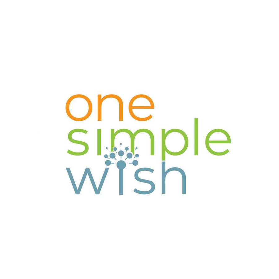 The image features the phrase 'one simple wish' with each word in a different color and a small blue tree icon integrated into the word 'simple'.