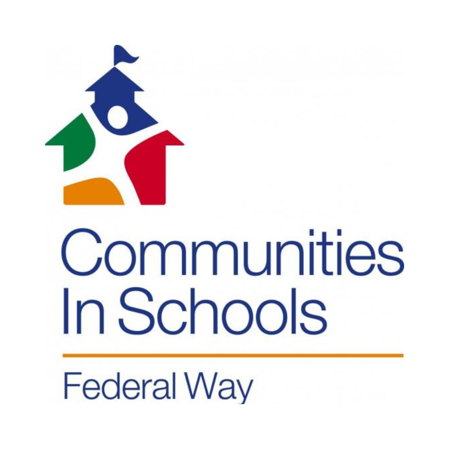 Logo for Communities in Schools at Federal Way, featuring a colorful abstract house and school building graphic with blue, green, red, and orange colors.