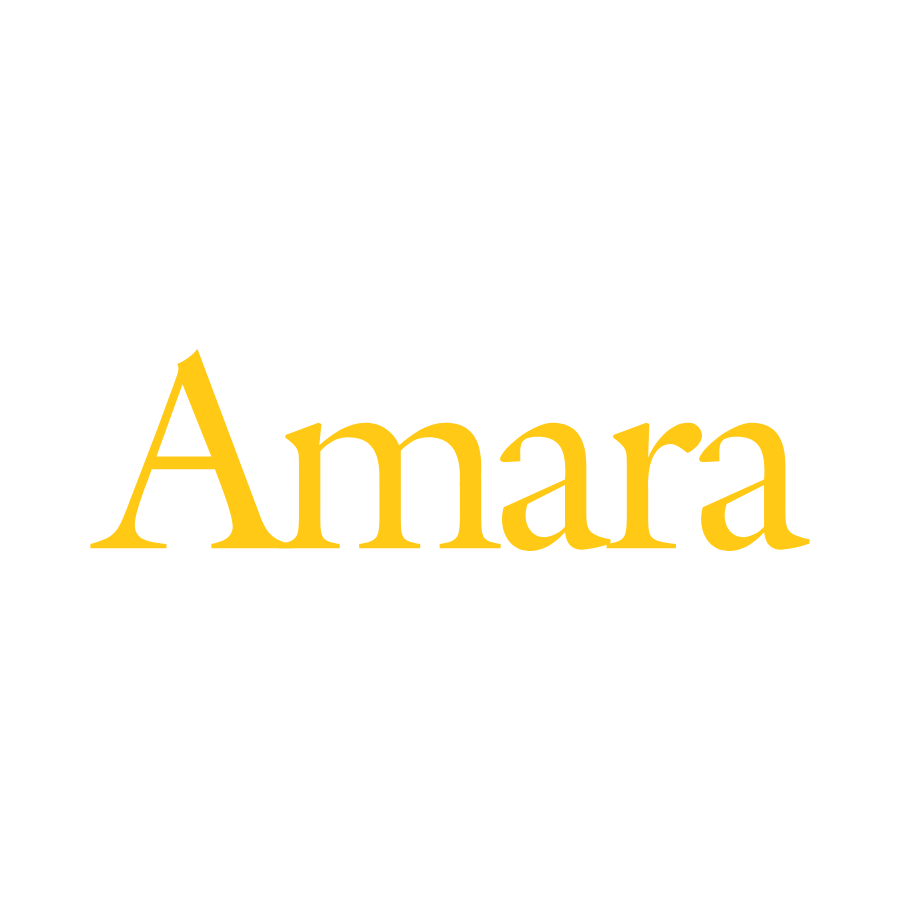 The word 'Amara' in large yellow font on a white background.