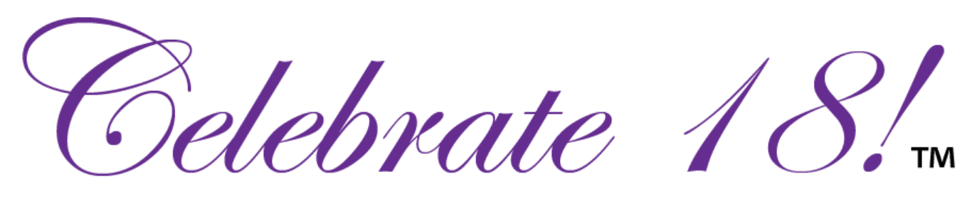 A celebratory message in purple cursive text that says 'Celebrate 18!'