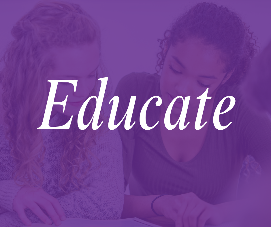 Two women studying together with the word 'Educate' overlaid.