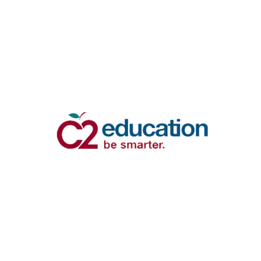 Logo of C2 education with a red apple and the tagline 'be smarter.'