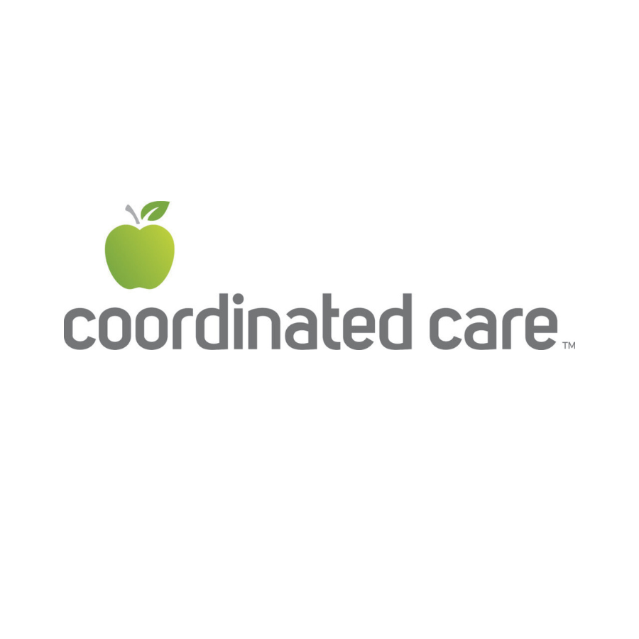 Logo featuring a green apple with a leaf, accompanied by the text 'coordinated care' in gray.