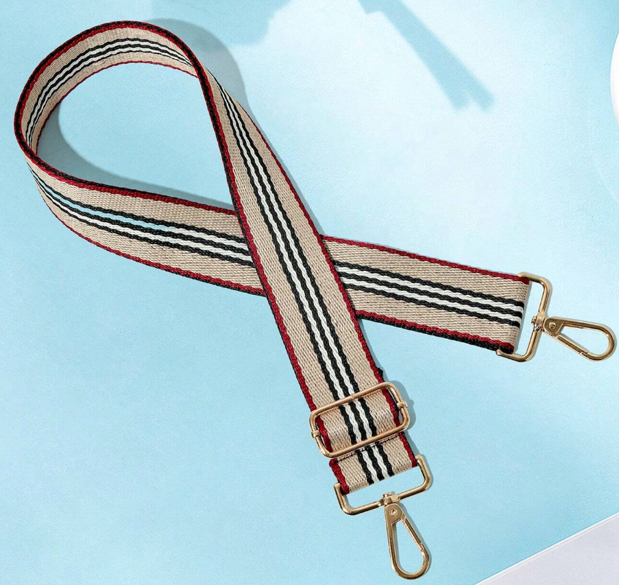 Beige Black Red Stripe Bag Strap
