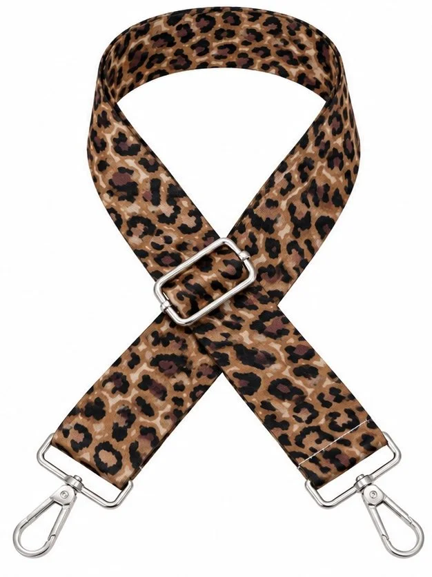 Brown leopard silver buckle bag strap