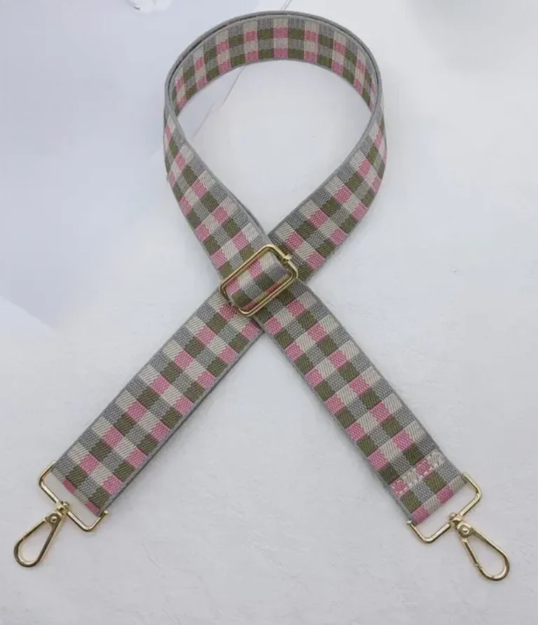 Pink/Grey Check Bag Strap