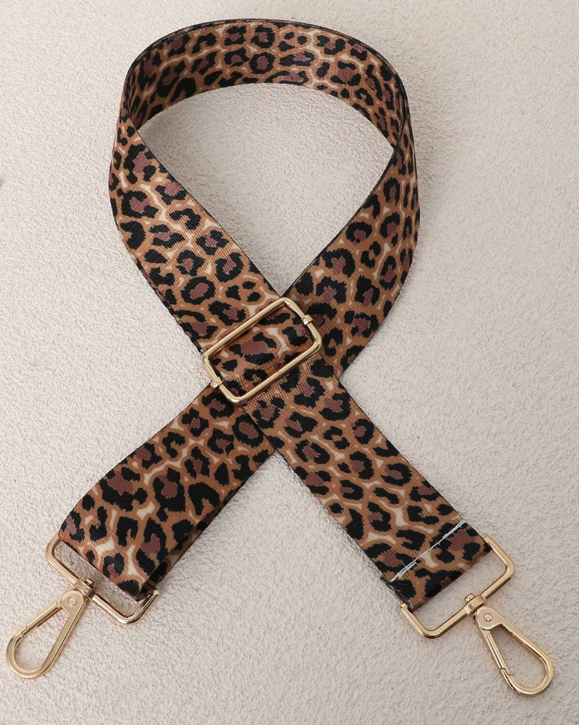 Brown Leopard Gold Buckle Bag Strap
