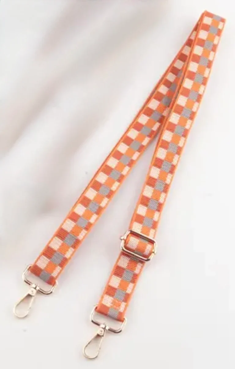 Narrow Orange Check Bag Strap