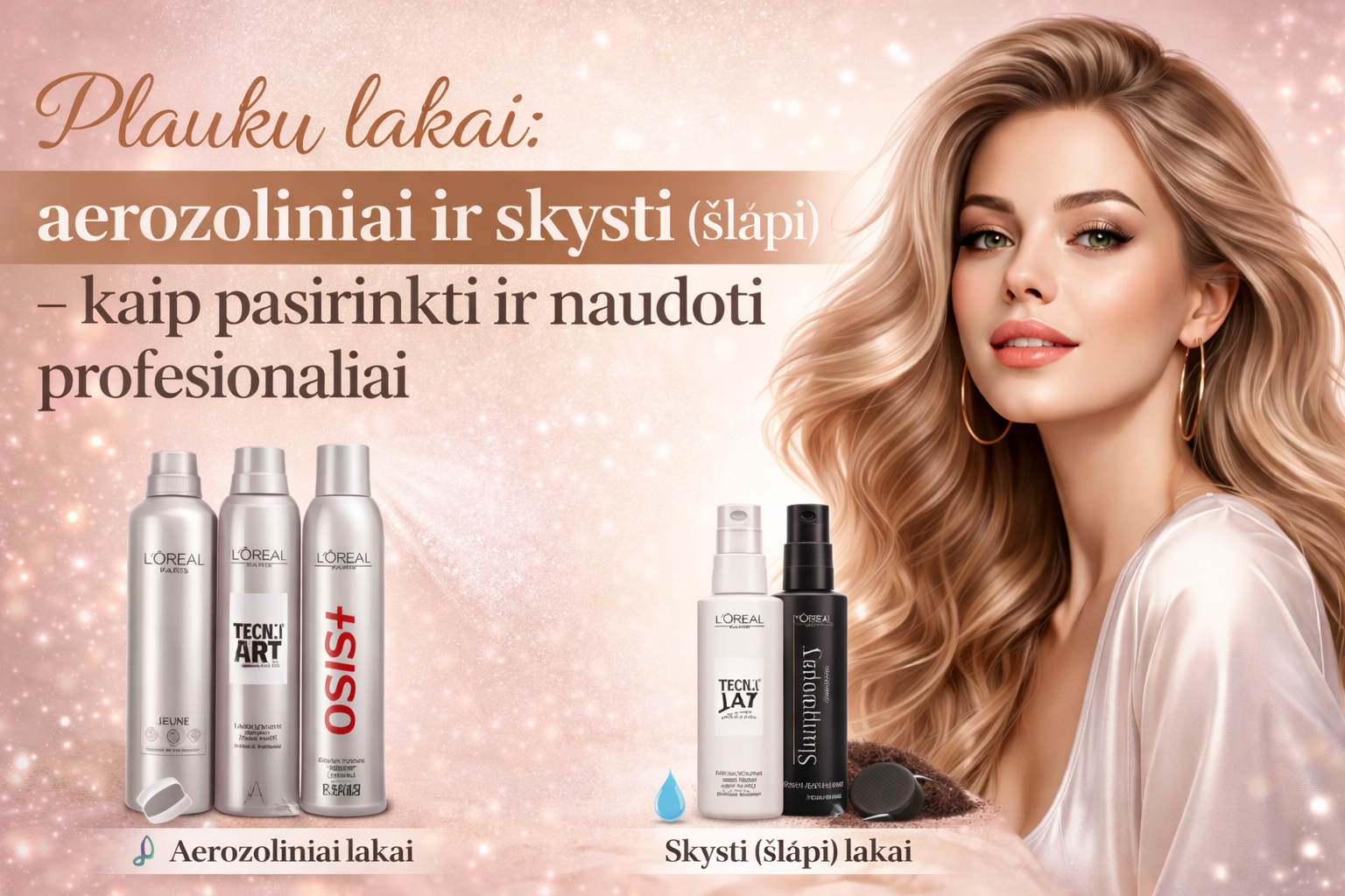 Plaukų lakai: aerozoliniai ir skysti (šlapi) – kaip pasirinkti ir naudoti profesionaliai