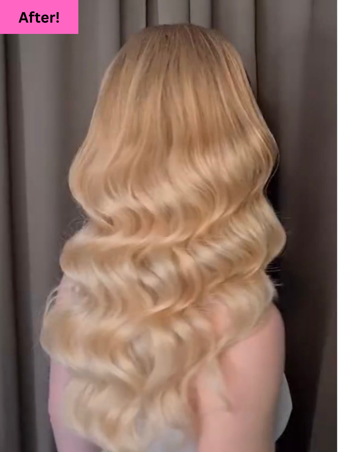 Back view of a woman with long, wavy, blonde hair.