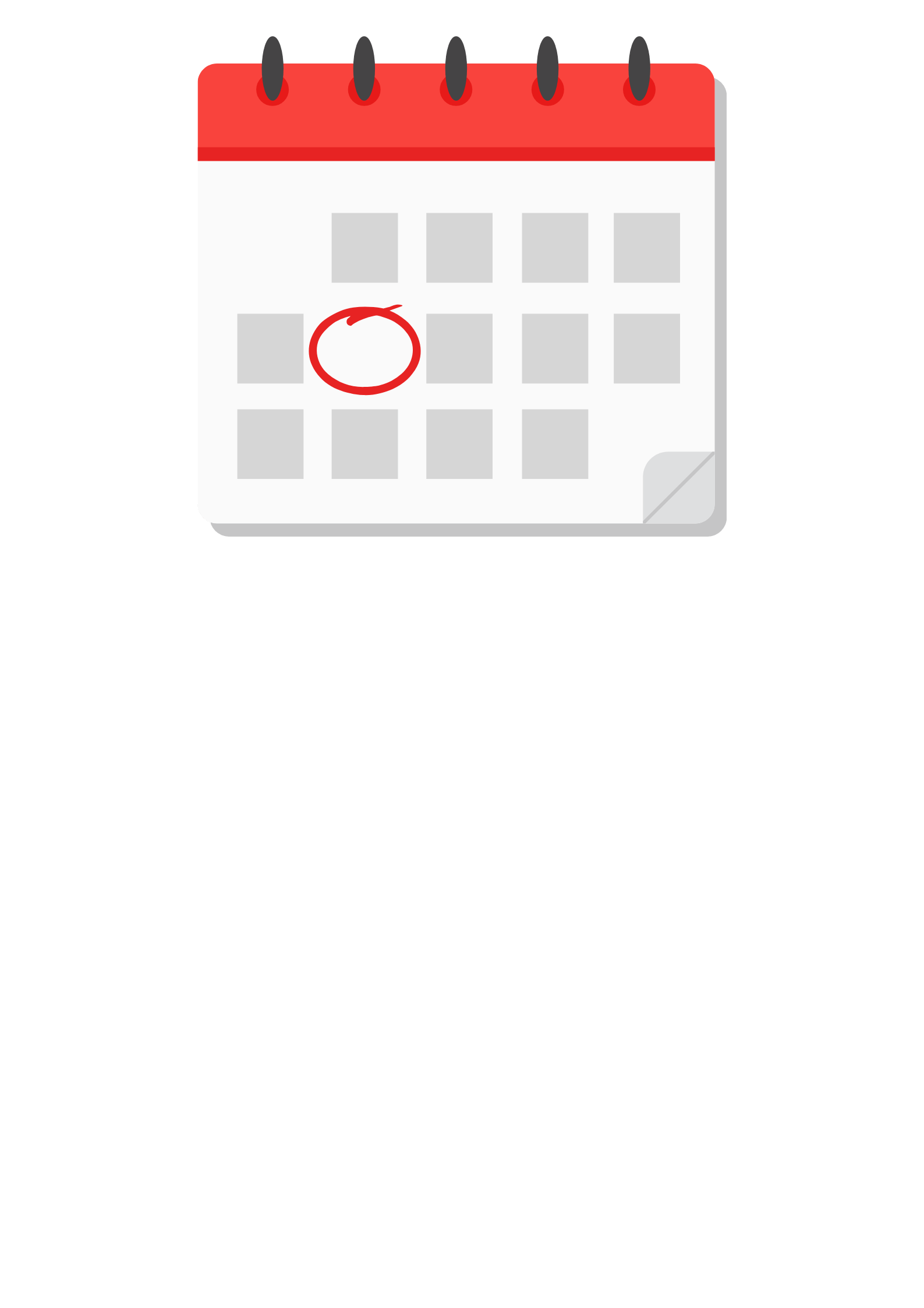 Calendar with a red top bar, 12 gray squares representing days, and a red circle around the third day.